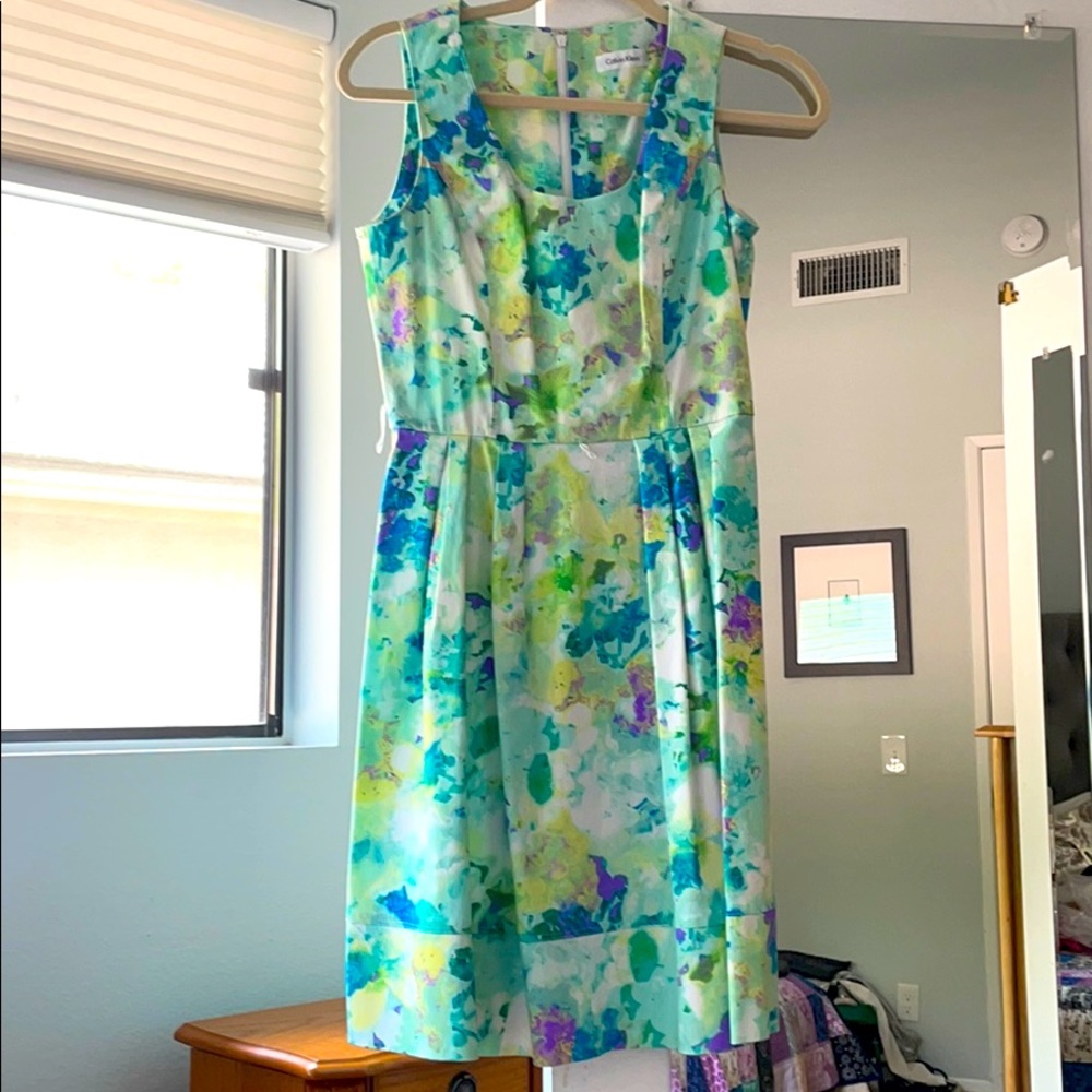 Floral Blue/Green Calvin Klein Dress Size 4